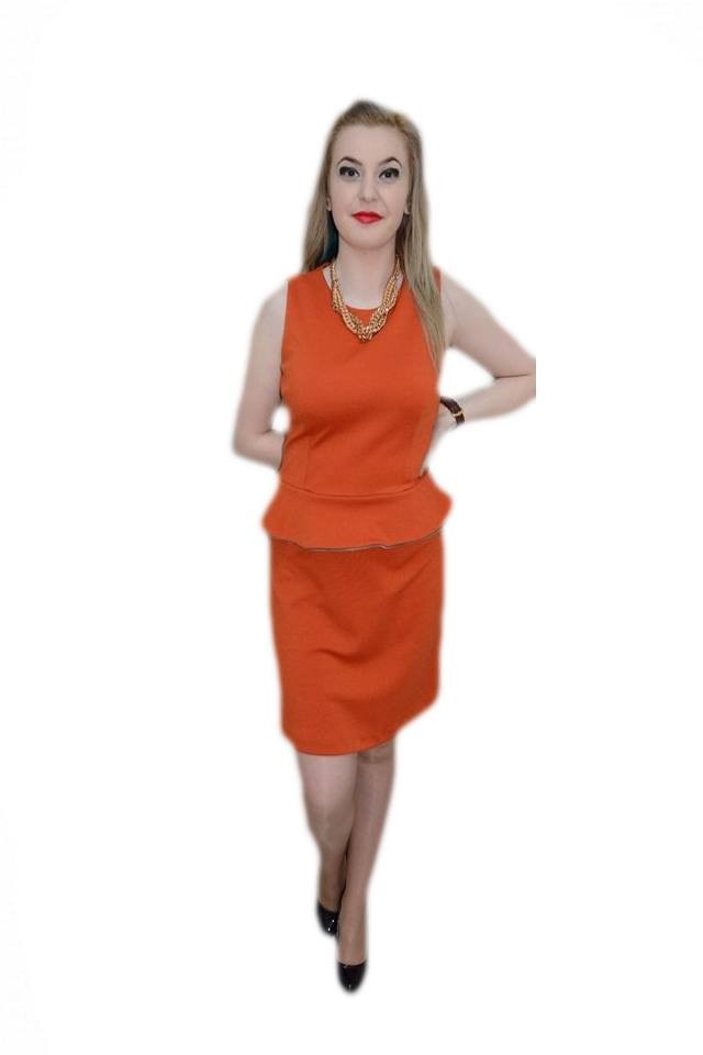 Rochie rafinata cu peplum si detalii aurii,D&J Exclusive, Portocaliu