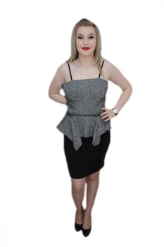 Rochie de ocazie, cu peplum in talie,D&J Exclusive, Negru/Gri Rochie de ocazie, cu peplum in talie,D&J Exclusive, Negru/Gri