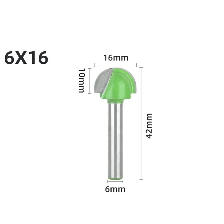 Freza cu cap rotund din otel tungsten, 6mm, 16-32mm, set de unelte pentru masini de taiat si gravat, verde+argintiu