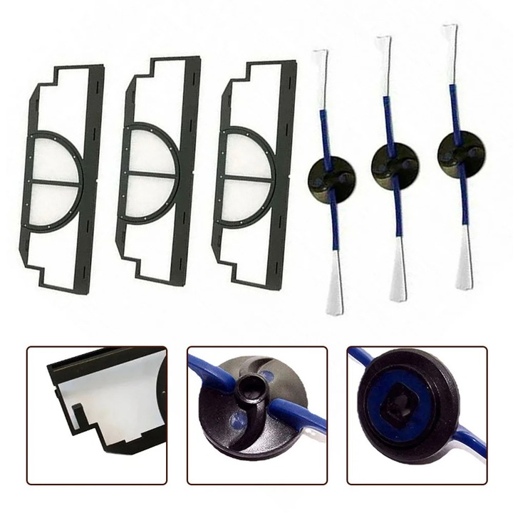 Kit de inlocuire filtre si perii laterale YANYXR pentru Roomba 400/Discovery Series BCS3160522, 3 filtre si 3 perii laterale, multicolor