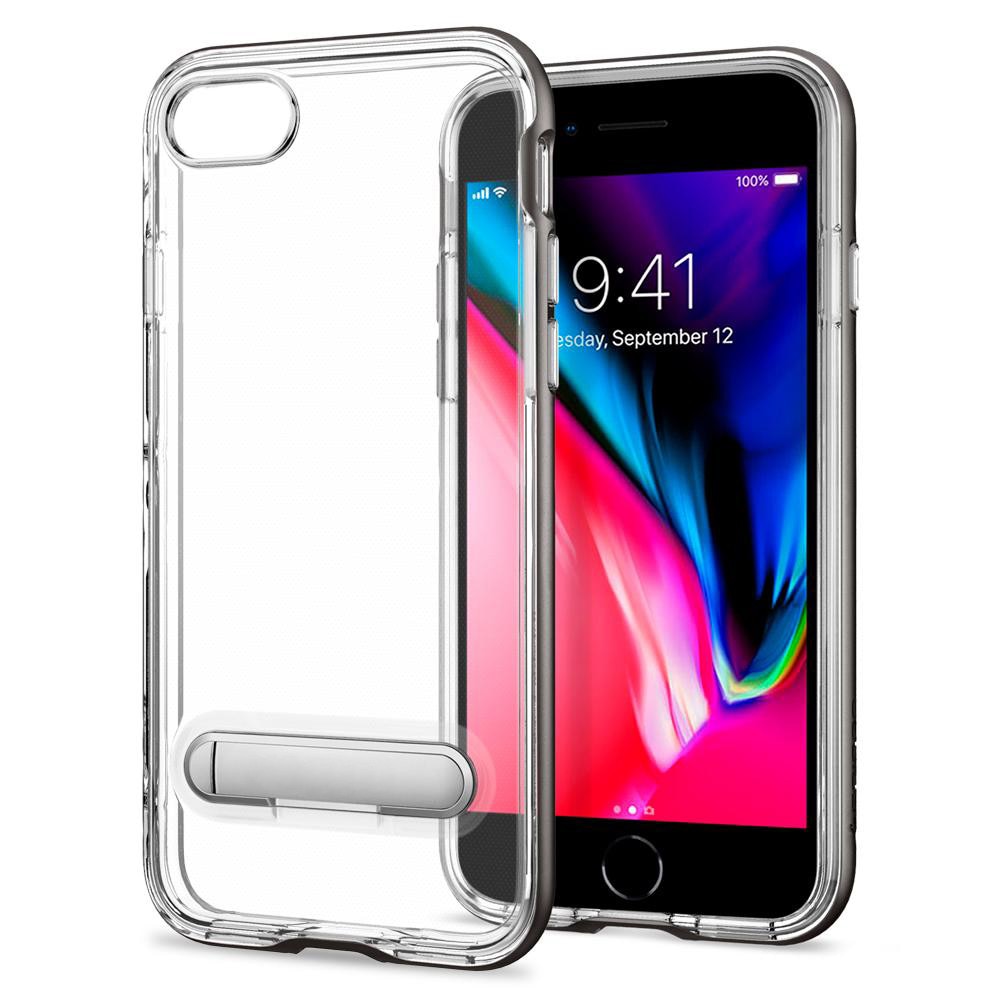 Husa protectie Iphone 7 cu Kickstand magnetic, Transparenta-Gri