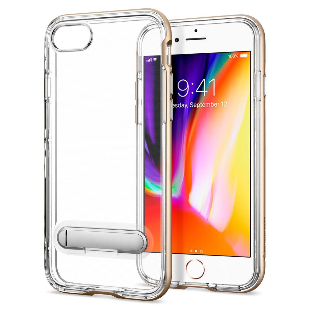 Husa protectie Iphone 7 cu Kickstand magnetic, Transparenta-Gold