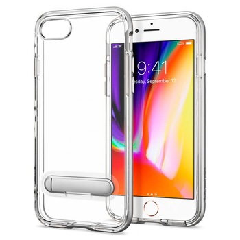 Husa protectie Iphone 7 cu Kickstand magnetic, Transpatenta-Argintiu