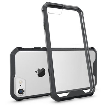 Husa iPhone 8 / iPhone 7, Hybrid Antisoc, carcasa spate PC transparenta cu cadru, Negru