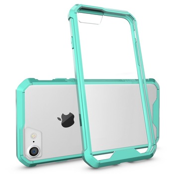 Husa iPhone 8 / iPhone 7, Hybrid Antisoc, carcasa spate PC transparenta cu cadru, Verde