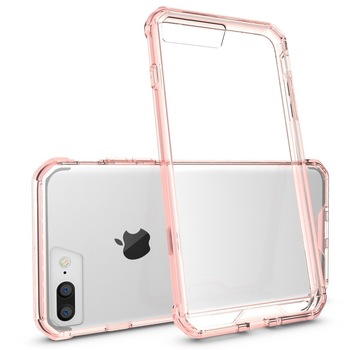 Husa iPhone 8 PLUS (+) / iPhone 7 PLUS (+), Hybrid Antisoc, carcasa spate PC transparenta cu cadru, Rose-Gold