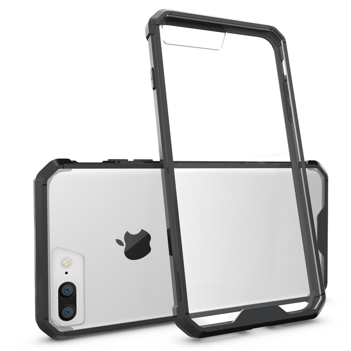 Husa iPhone 8 PLUS (+) / iPhone 7 PLUS (+), Hybrid Antisoc, carcasa spate PC transparenta cu cadru, Negru