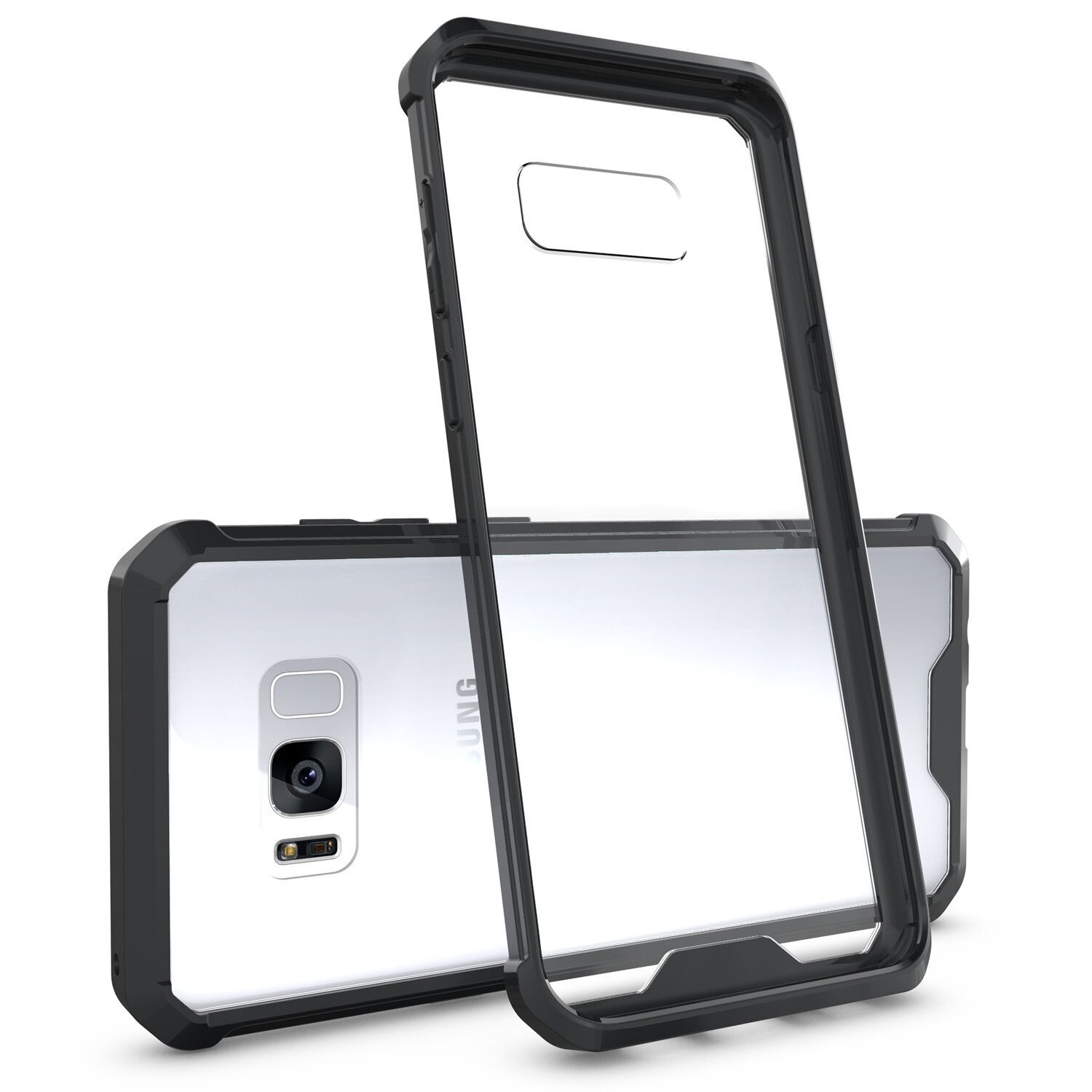 Husa Samsung Galaxy S8 PLUS, Hybrid Antisoc, carcasa spate PC transparenta cu cadru, Negru