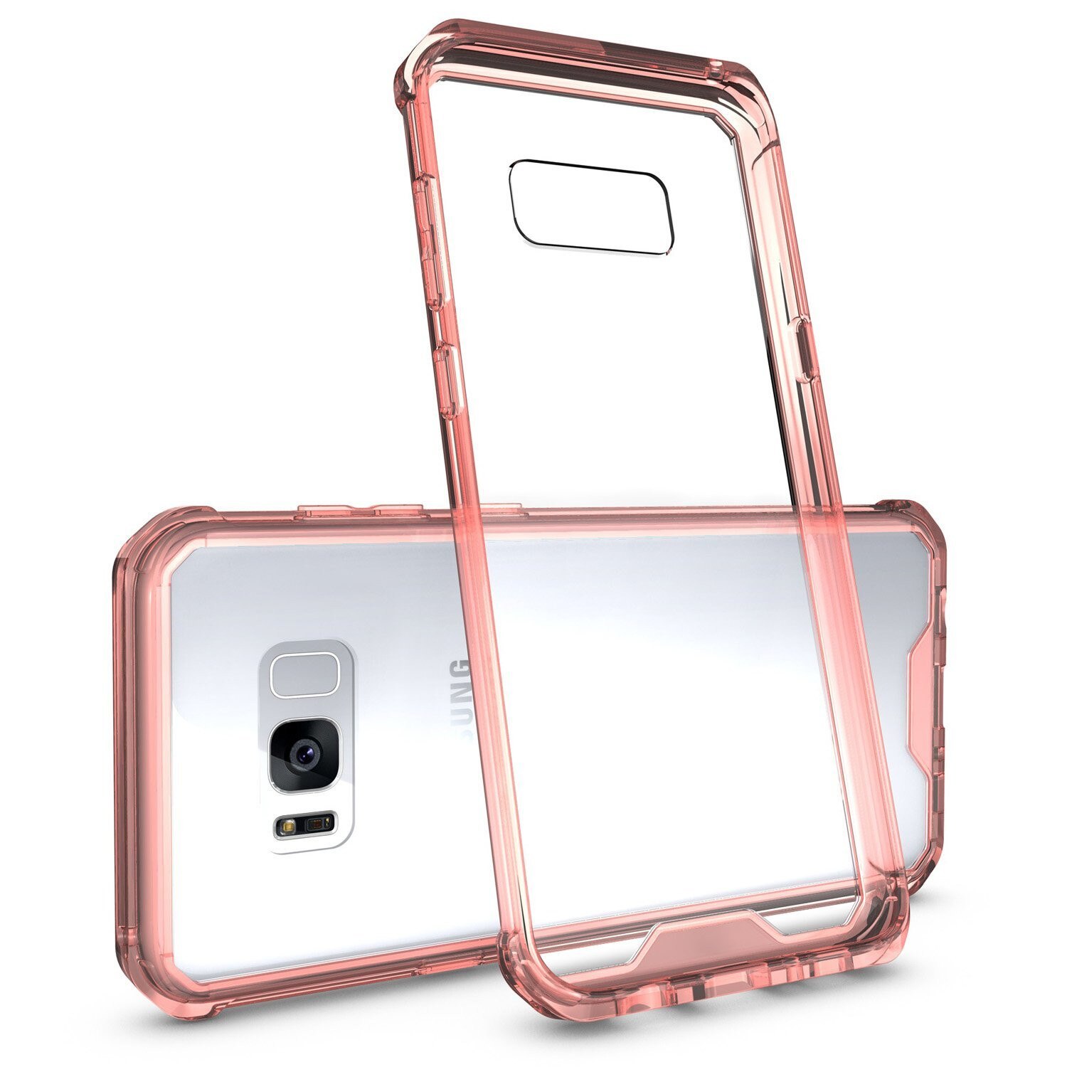 Husa Samsung Galaxy S8 PLUS, Hybrid Antisoc, carcasa spate PC transparenta cu cadru, Rose-Gold