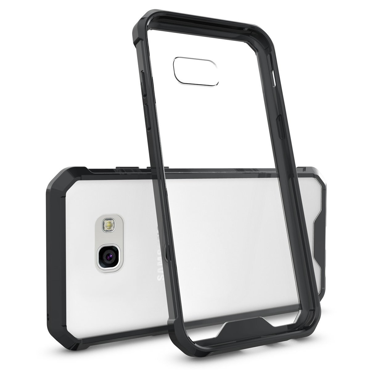 Husa Samsung Galaxy A7 2017, Hybrid Antisoc carcasa, spate PC transparenta cu cadru, Negru