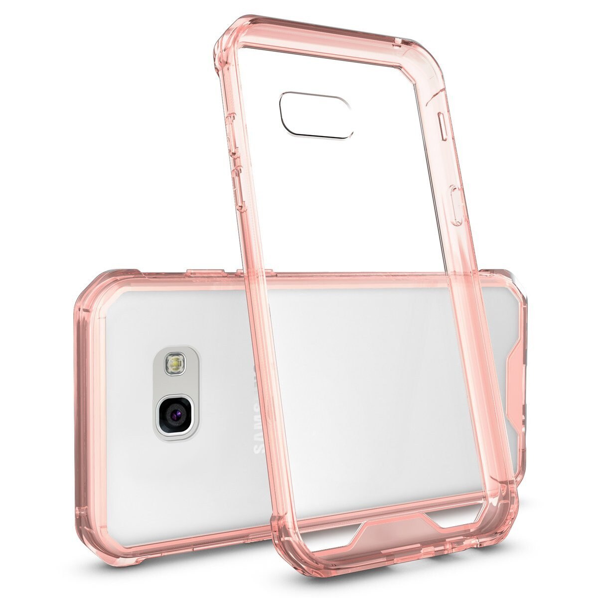 Husa Samsung Galaxy A7 2017, Hybrid Antisoc carcasa, spate PC transparenta cu cadru, Rose-Gold