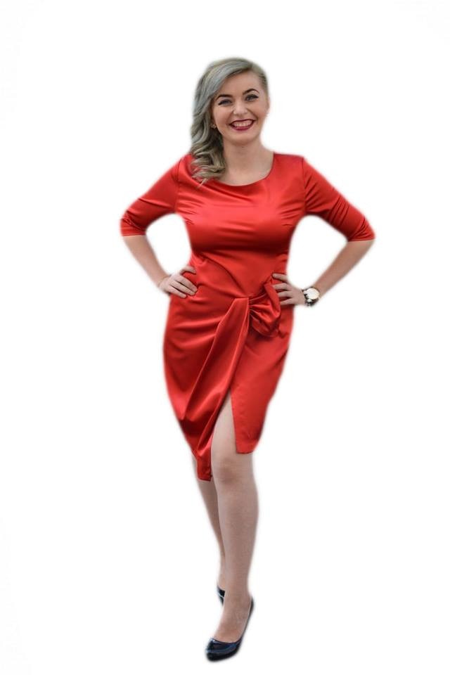 Rochie feminina, cu o crepatura pe piciorul stang,D&J Exclusive, Rosu