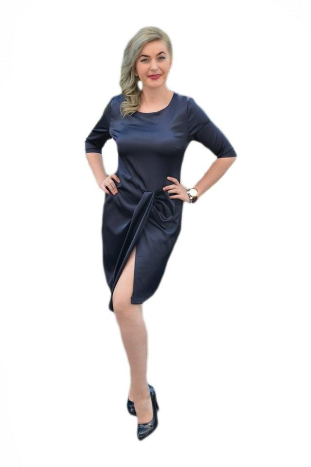 Rochie feminina, cu o crepatura pe piciorul stang,D&J Exclusive, Bleumarin