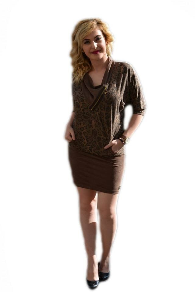 Rochie animal print,guler cazut,D&J Exclusive,, Maro