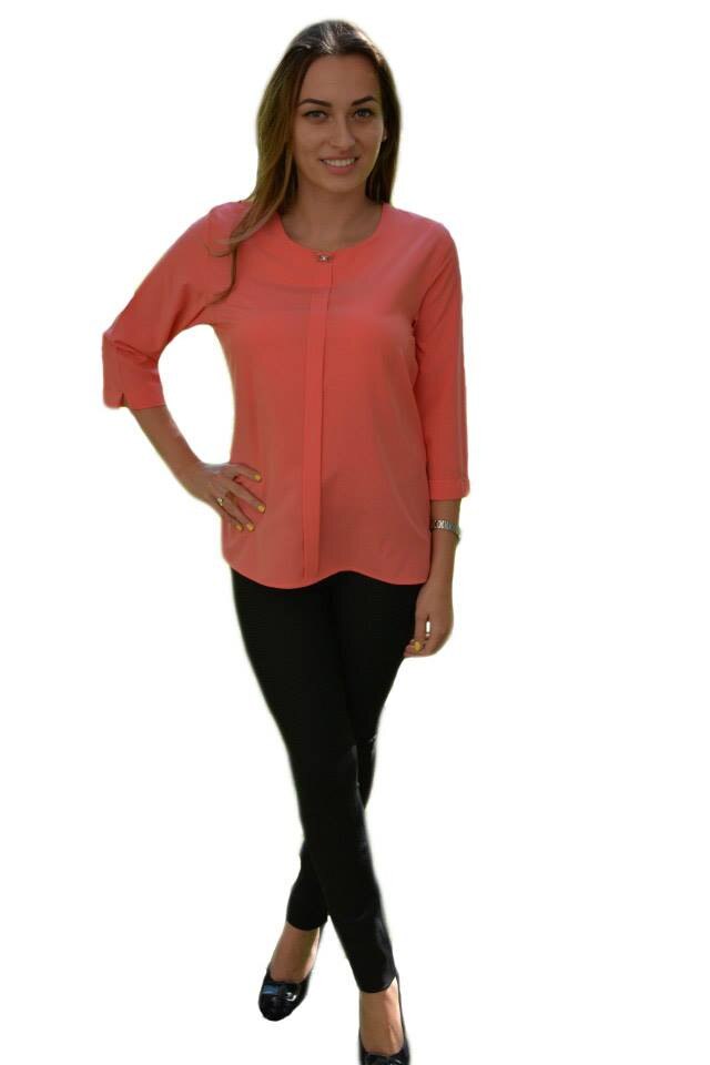 Bluza vaporoasa cu maneca trei-sferturi si decolteu mic,D&J Exclusive, Corai