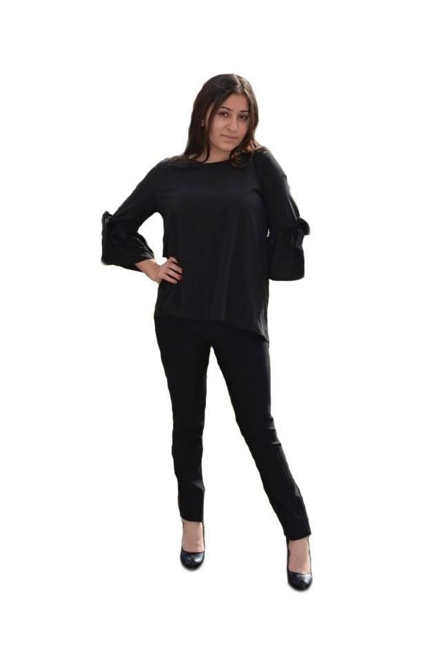 Bluza usoara de primavara cu maneca evazata,D&J Exclusive, Negru