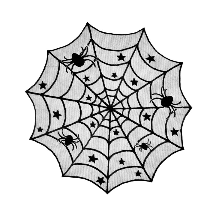 YANYXR Halloween kerek asztalterítő, pókhálós és denevéres csipke, poliészter, 102cm