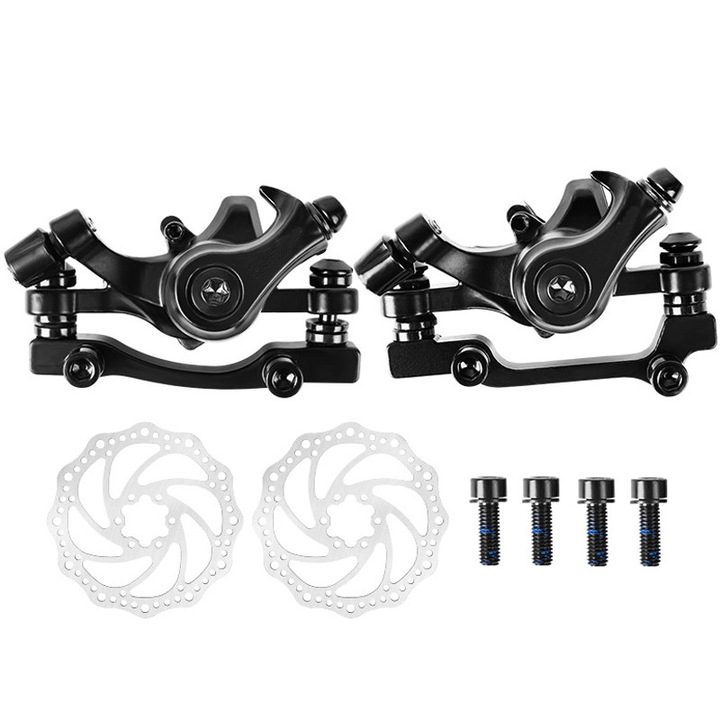 Kit frana disc bicicleta, Rqiurpn, frane mecanice fata si spate, F160-R140/F180-R160, rotor 160mm, compatibil cu biciclete montane si pliabile, Aluminiu, Negru