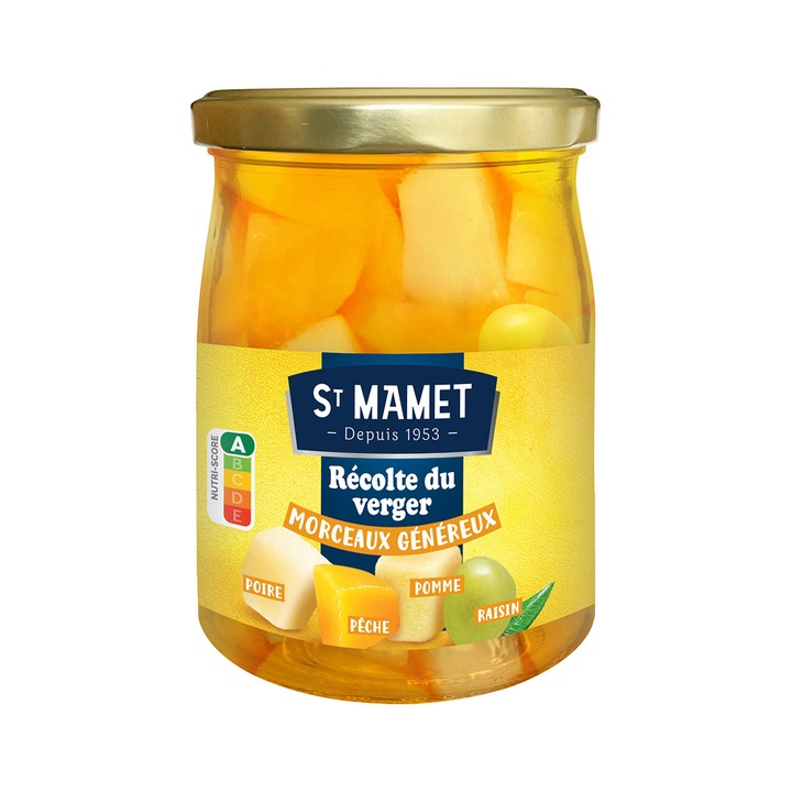 Salata fructe pere, piersici, mar, struguri 525gr St. Mamet