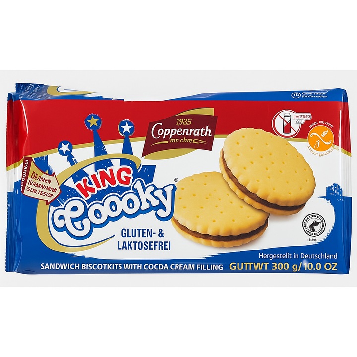 Coppenrath King Coooky Biscuiti Sandwich fara gluten si lactoza cu crema de cacao (250 g)