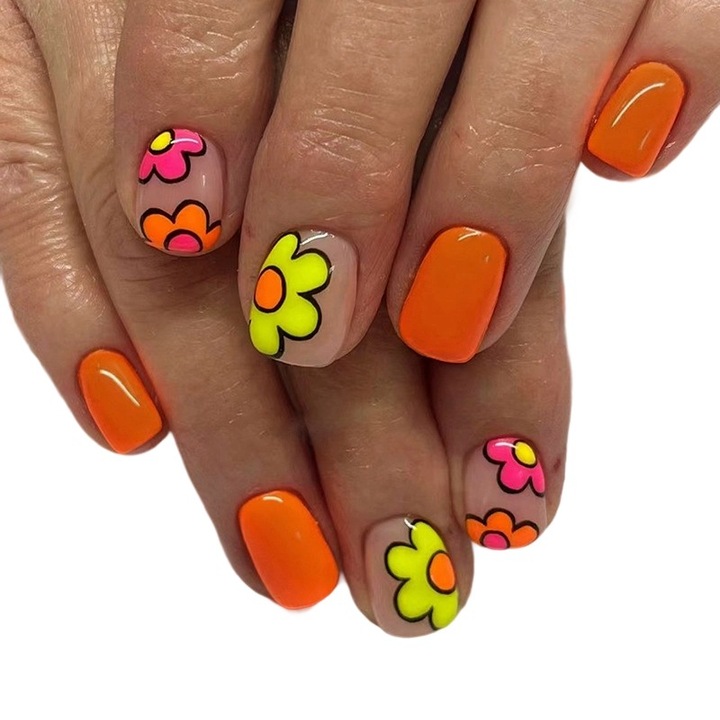 24 darabos műköröm készlet, ABS, préselős, négyzet alakú, narancssárga