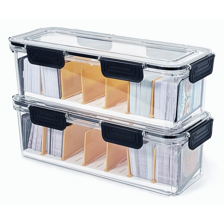 2 darabos TCG kártyatároló doboz készlet, 1300 kártya kapacitás, átlátszó, merev, 6 elválasztó, Magic kompatibilis