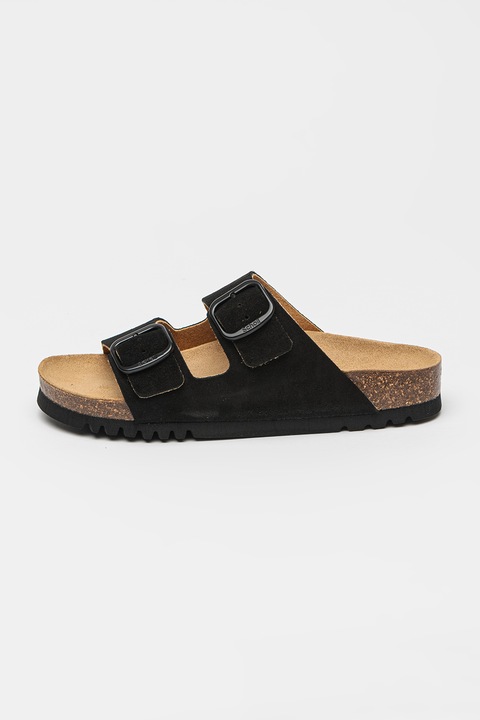 Scholl, Papuci de piele intoarsa cu catarama Josephine, Negru, 37