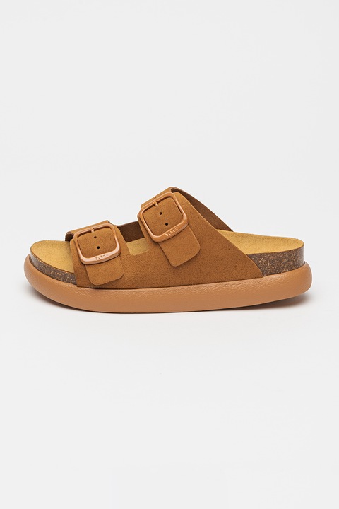 Scholl, Papuci de piele cu catarame Noelle, Maro cognac, 38