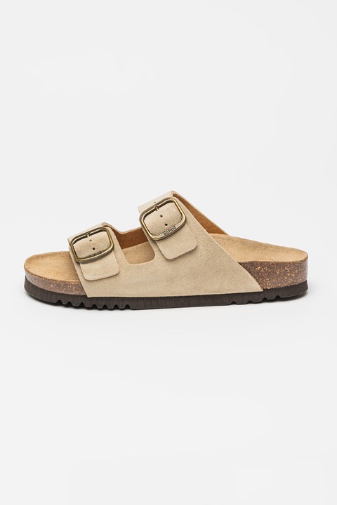 Scholl, Papuci de piele intoarsa cu catarame Josephine, Bej, 39