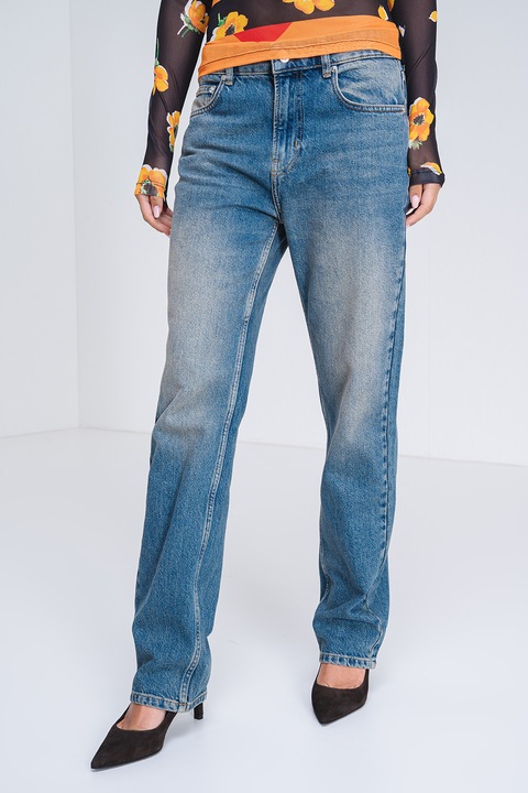 Moschino Jeans, Straight fit farmernadrág mosott hatású dizájnnal, Melange kék