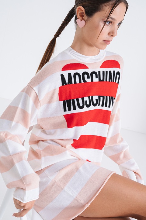 Moschino Jeans, Права вълнена рокля на райе, Червен/Бял/Праскова