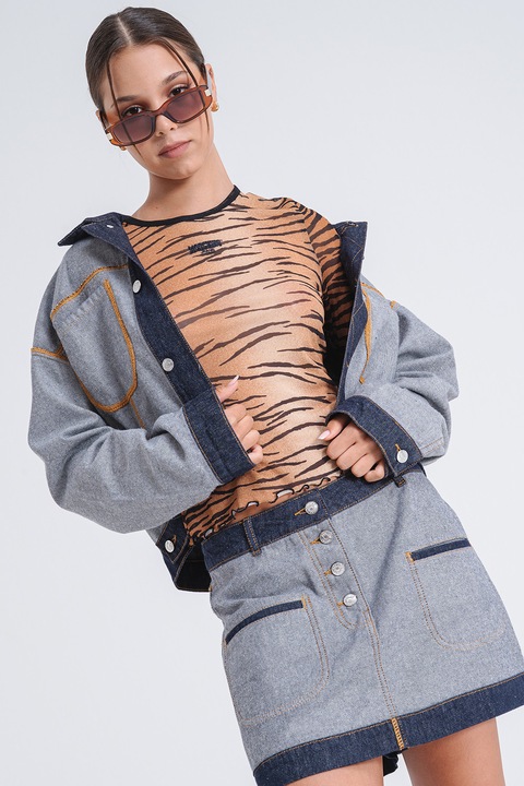 Moschino Jeans, Szűk fazonú állatmintás felső, Fekete/Sötétsárga