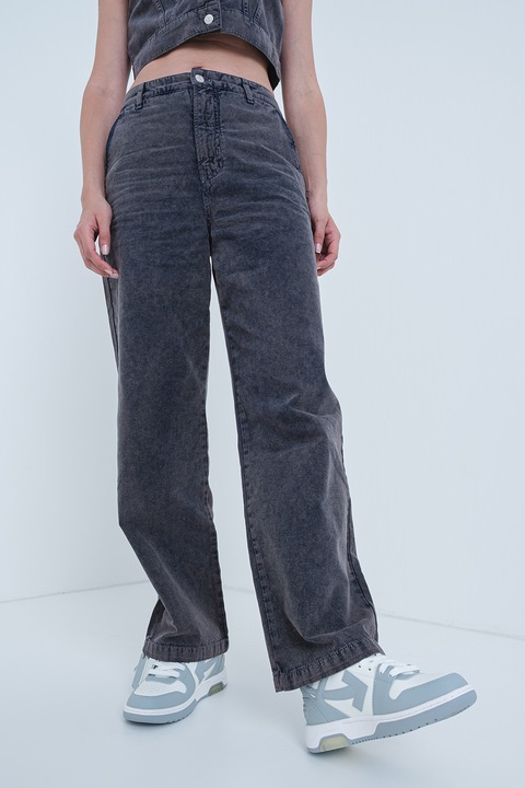 Moschino Jeans, Blugi cu croiala dreapta si talie medie, Gri inchis