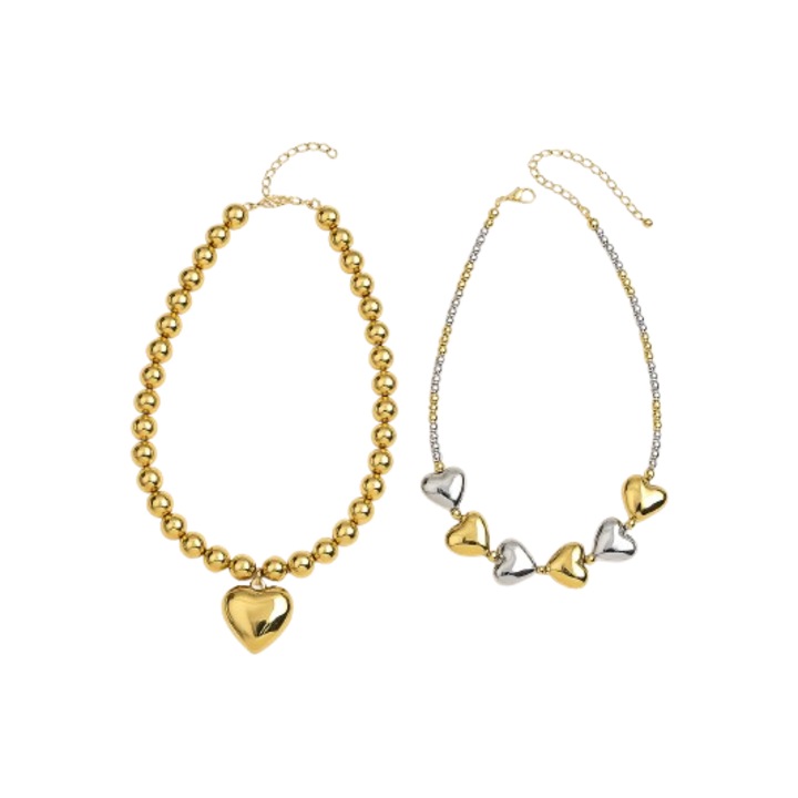 Set 2 Bucati – Coliere Exagerate Cyber Heart cu Margele Metalice