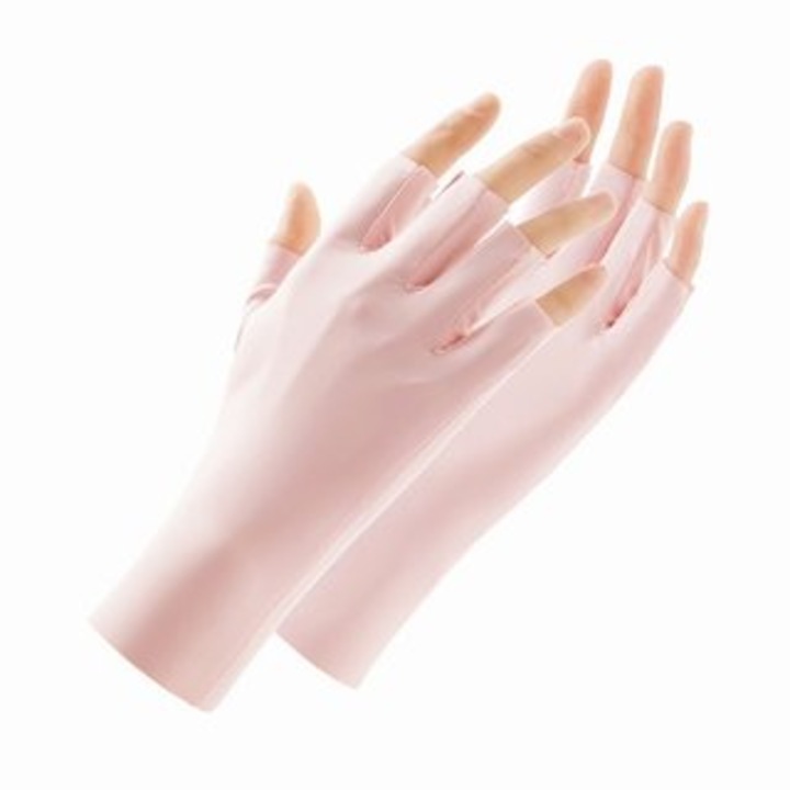 Manusi de protectie solara TRADERPLUS pentru femei, manusi UV pentru manichiura, fara degete, din matase rece, manusi scurte de vara pentru condus, calarie, pescuit si activitati in aer liber, roz