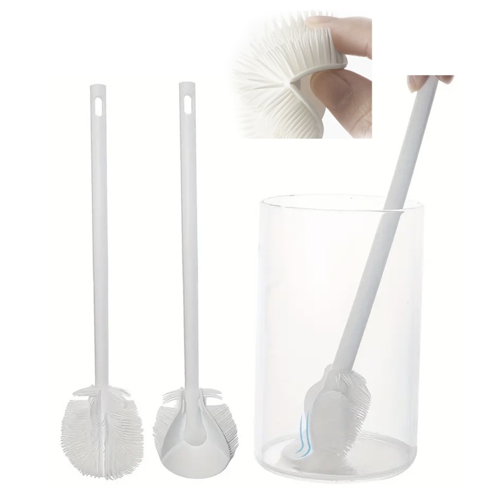 Perie de curatare pentru sticle, lunga, cu cap flexibil 90°, silicon, alb, 29x5cm