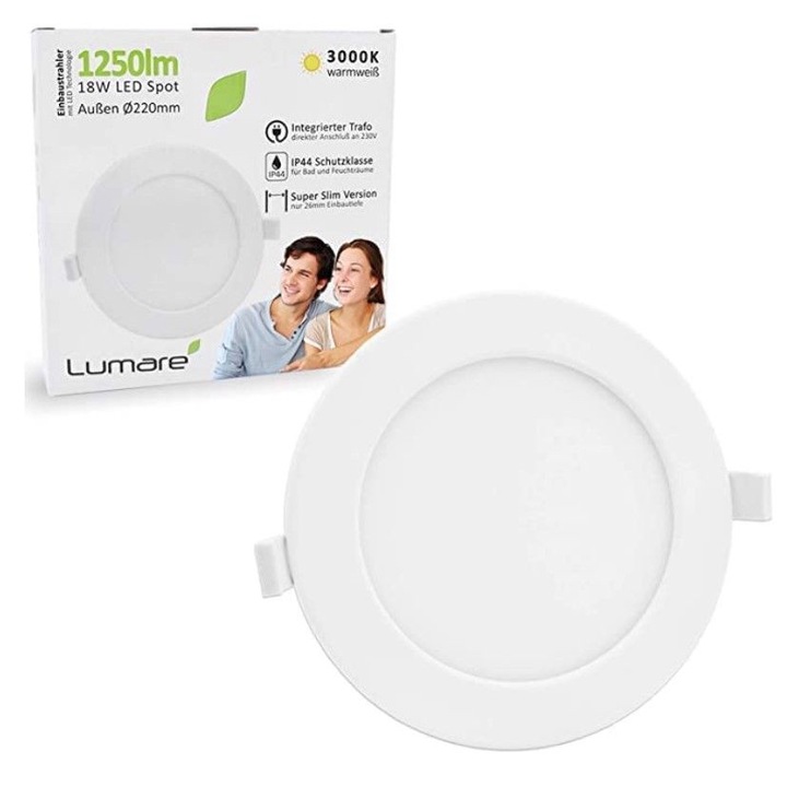 Spot LED Lumare 18W 3000K IP44 alb cald 22x2.6x22cm