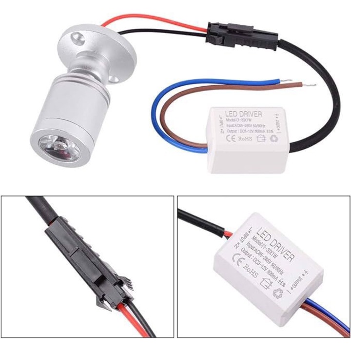 Set 5 spoturi LED incastrate Elilife, aluminiu, cald alb, 35mm, 1W