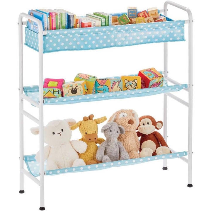 Raft pentru camera copii, mDesign, 3 polite, alb-turcoaz, 88.9x76.2x28cm