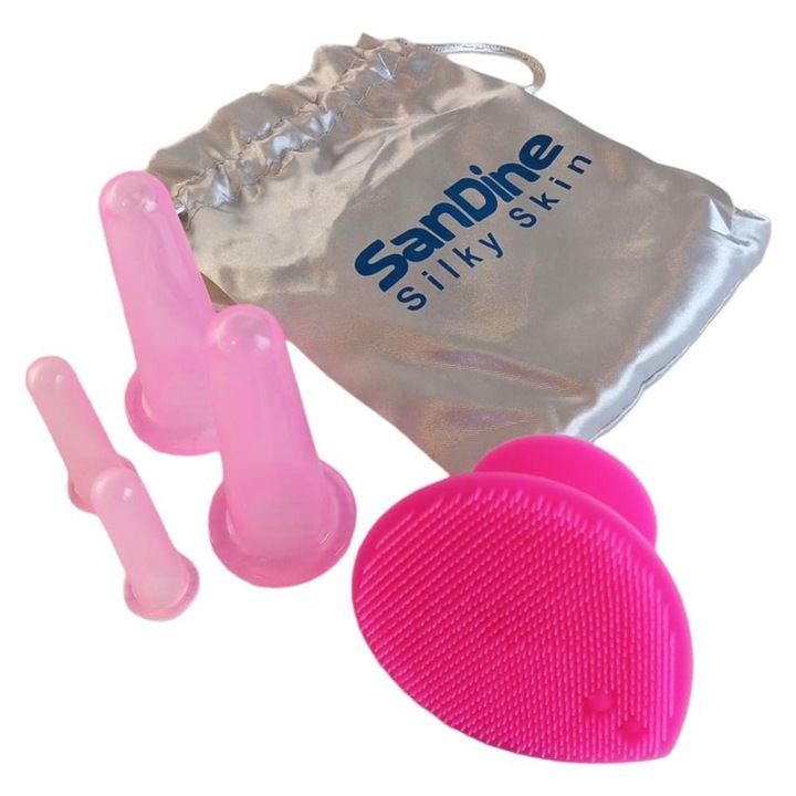 Set de ventuze faciale SanDine Silky Skin, 5 piese, silicon hipoalergenic, 3,5cm si 1,6inch