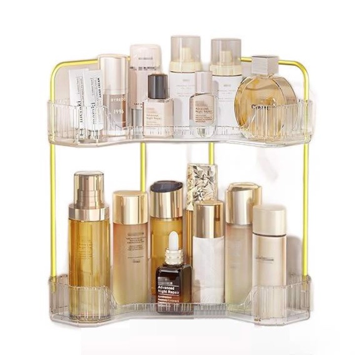 Organizator de colt pentru cosmetice, SPACEKEEPER, 2 niveluri, transparent, 30x17x33cm