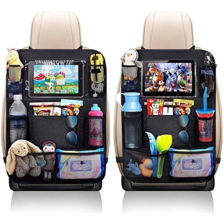 Organizer auto pe spatar, AAMAZON, set 2 buc, 65x45 cm, impermeabil, negru