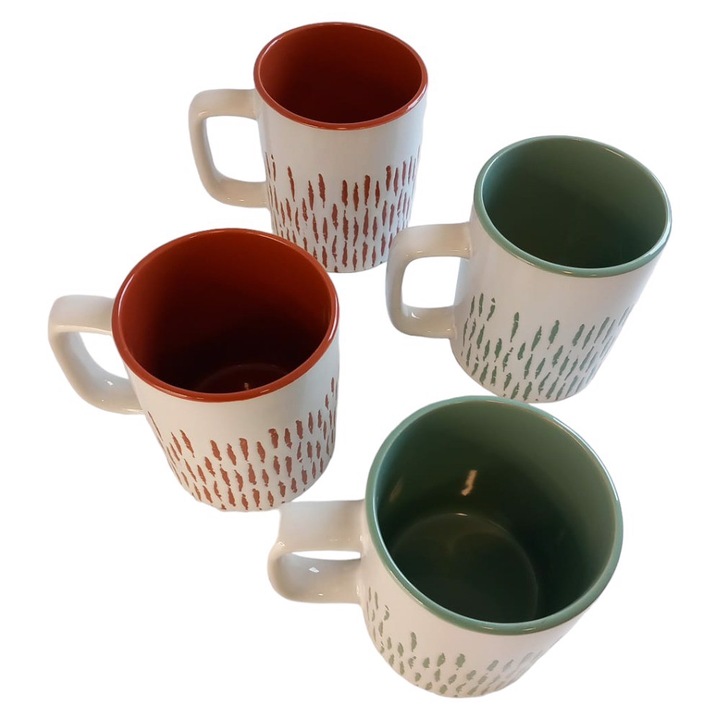 Set 4 Cani Ceramice 320ml, Hannah Choice, 9.5x8x11.5cm, 2 culori