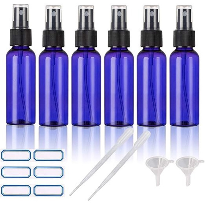 Set 6 sticle cu atomizor 6x100 ml, Amazon, etichete autocolante, albastru, 14,5x4cm