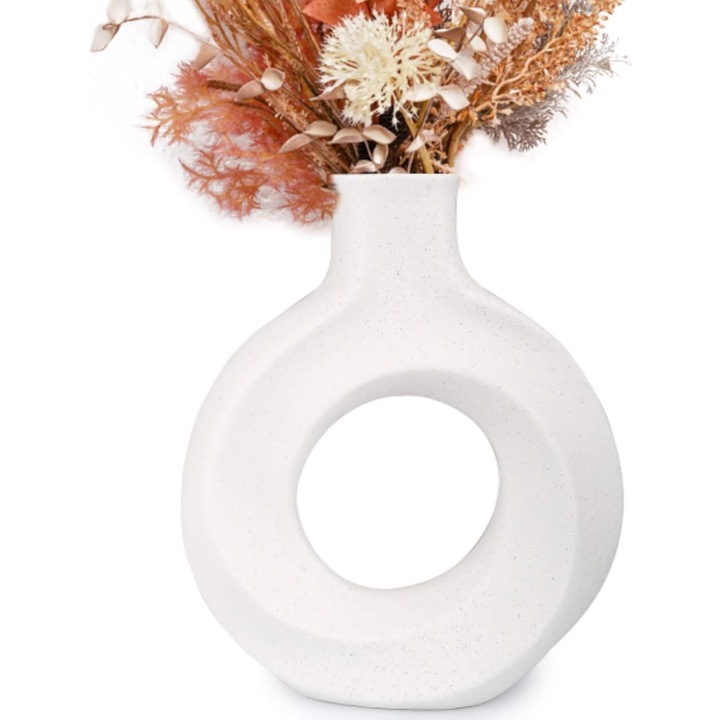 Vaza ceramica alba 22.5x19x5.5cm, design elegant, pentru flori uscate