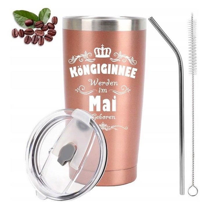 Termos cu capac si pai, AAMAZON, 600ml, inox, 17,5x8,7x7,3cm, ideal pentru bauturi calde si reci