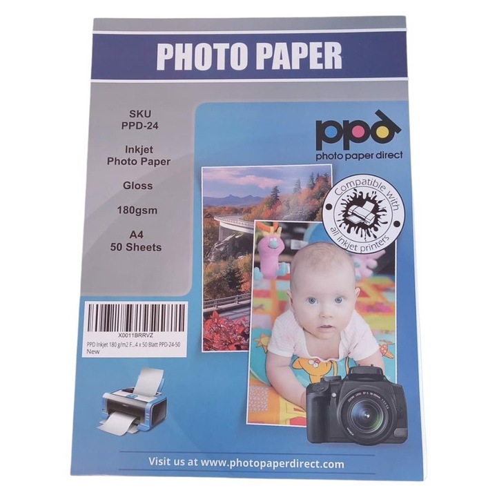 Hartie foto A4, PPD, lucioasa, 50 foi, waterproof, 21x1x29,7cm