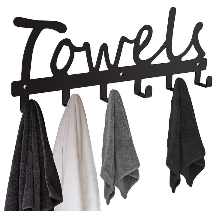 Suport pentru prosoape de baie, AAMAZON, rezistent la rugina, 6 carlige, 16,5x1x6,3 inch, montare pe perete