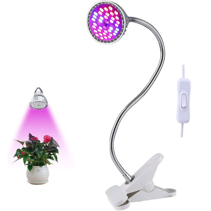 Lampa LED pentru plante Lovebay 9W, spectru complet, 40 LED, alb, 0,5x1,5m