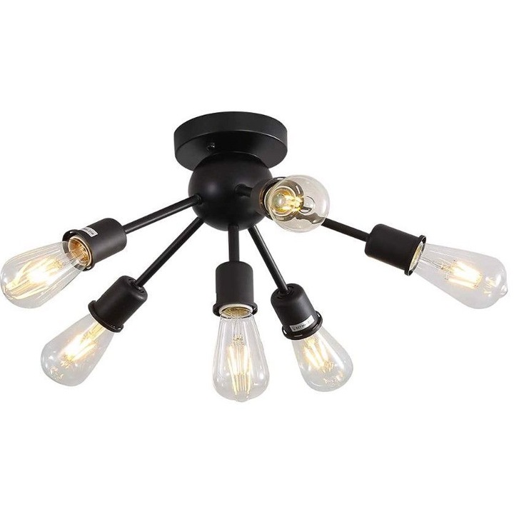 Индустриален полилей, 6xE27, метален, черен